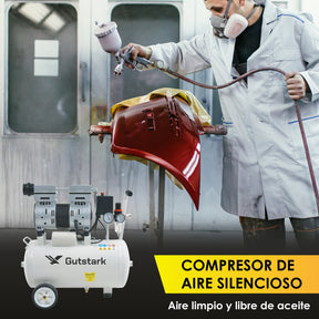 Compresor de Aire Silencioso 25L Electrico 116 PSI Portatil 1Hp 2 Pistones 1680RPM