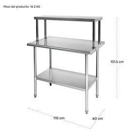 Mesa Trabajo Repisa Acero Inoxidable Ajustable 110x60x131.5