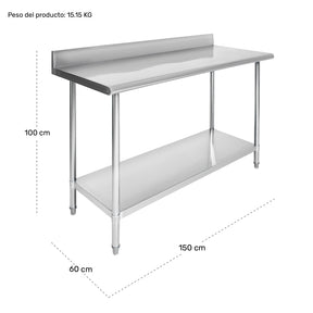Mesa Trabajo Pared Acero Inoxidable Ajustable 150x60 Cm