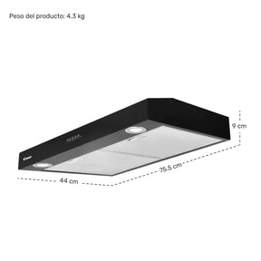 Campana Extractora Negra Cocina 76 Cm Gabinete Acero Inox