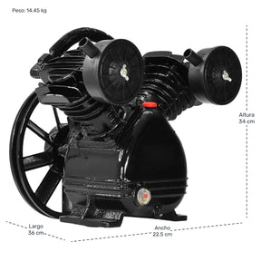 Cabezal Para Compresor 3hp 2 Cilindros En W 115 Psi 1050 Rpm