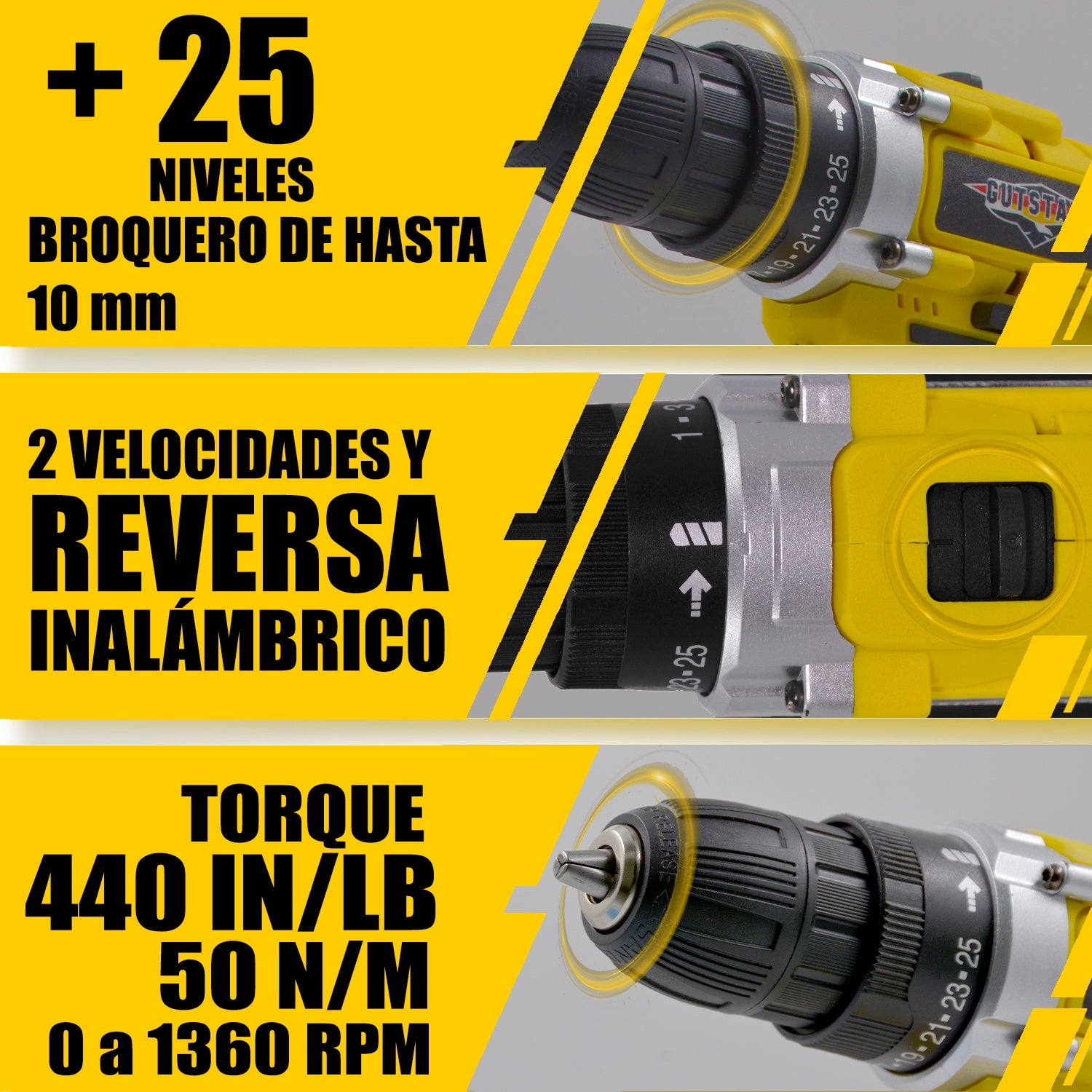 Taladro Atornillador Inalambrico 1360RPM 26pz + Extensor Desatornillador
