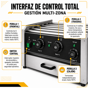 Maquina Hot Dogs Compartimiento Pan 16 Salchichas 9 Rodillos