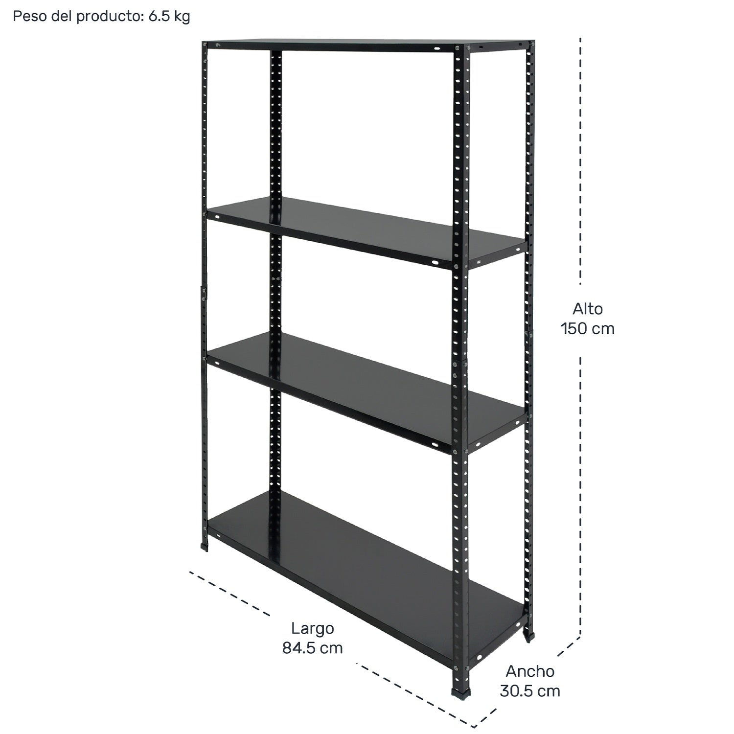 Anaquel Metalico Industrial 4 Niveles 150*85*30 Color Negro