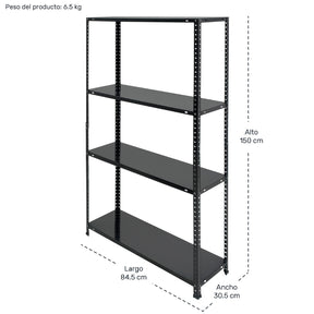 Anaquel Metalico Industrial 4 Niveles 150*85*30 Color Negro