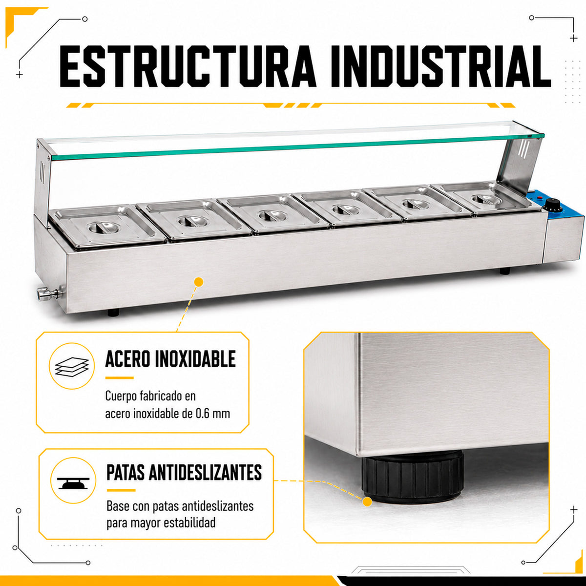 Bufetera Baño Maria Chafer Electrico 6 Insertos Acero Inox