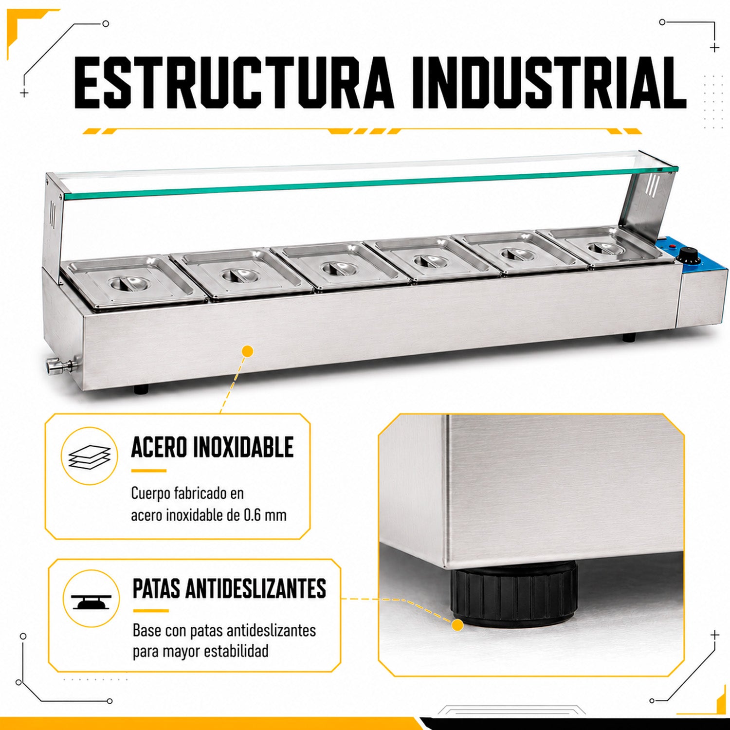 Bufetera Baño Maria Chafer Electrico 6 Insertos Acero Inox