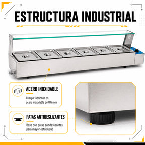Bufetera Baño Maria Chafer Electrico 6 Insertos Acero Inox