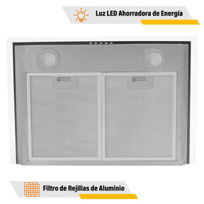 Campana Extractora 600mm Cocina Cristal Templado Acero Inox