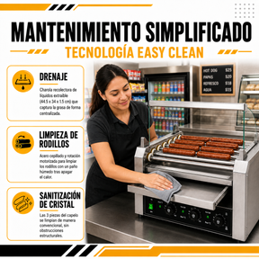 Maquina Hot Dogs Compartimiento Pan 16 Salchichas 9 Rodillos