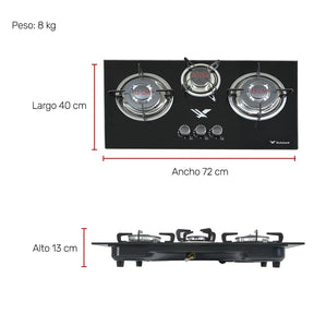 Parrilla A Gas Lp Y Natural 3 Quemadores 40 X 72 X 13 Cm
