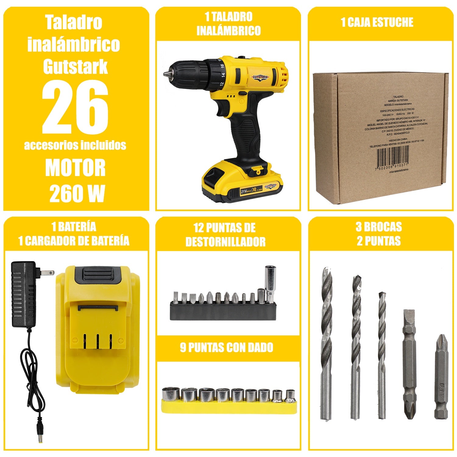 Taladro Desatornillador 3 En 1  Inalambrico 260w 1360 Rpm Kit 20 Accesorios