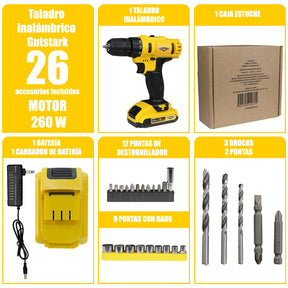 Taladro Desatornillador 3 En 1  Inalambrico 260w 1360 Rpm Kit 20 Accesorios