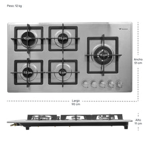 Parrilla A Gas 5 Quemadores Acero Inoxidable Empotrable