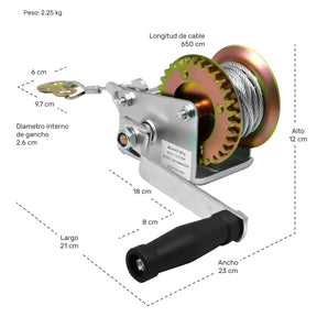 Malacate Winch Con Manivela 300 Kg Cable Acero 6.5m