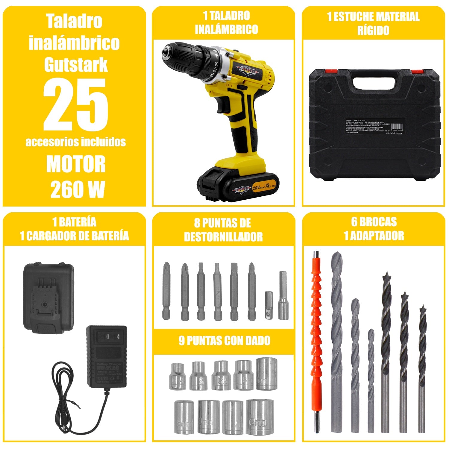 Taladro Atornillador Inalambrico 1360RPM 26pz + Extensor Desatornillador