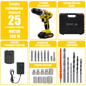 Taladro Atornillador Inalambrico 1360RPM 26pz + Extensor Desatornillador