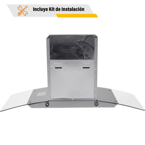 Campana Extractora Cocina 900mm Cristal Templado Acero Inox