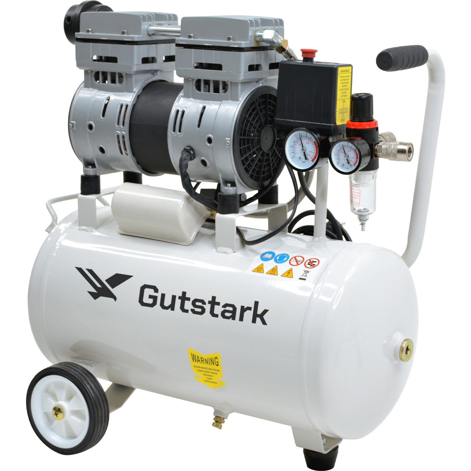 Compresor de Aire Silencioso 25L Electrico 116 PSI Portatil 1Hp 2 Pistones 1680RPM