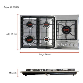 Parrilla de Gas Empotrable Acero Inoxidable 5 Quemadores Premium