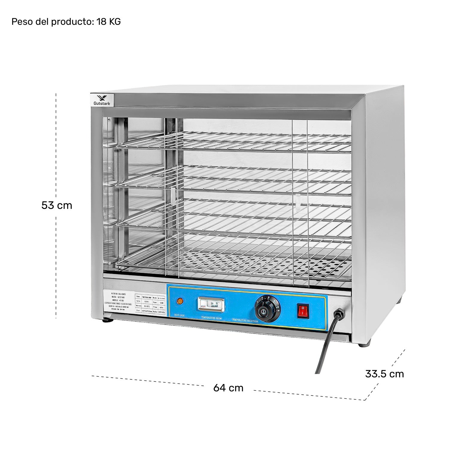 Vitrina Comercial Caliente Alimentos Gabinete Cristal 66l