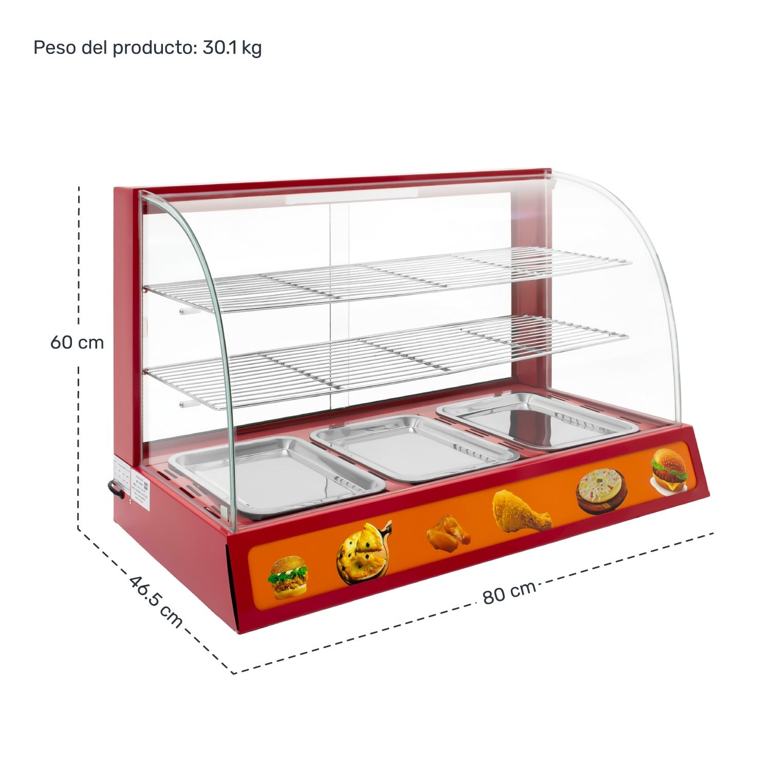Vitrina Exhibidor Alimentos Calientes Mostrador Cristal