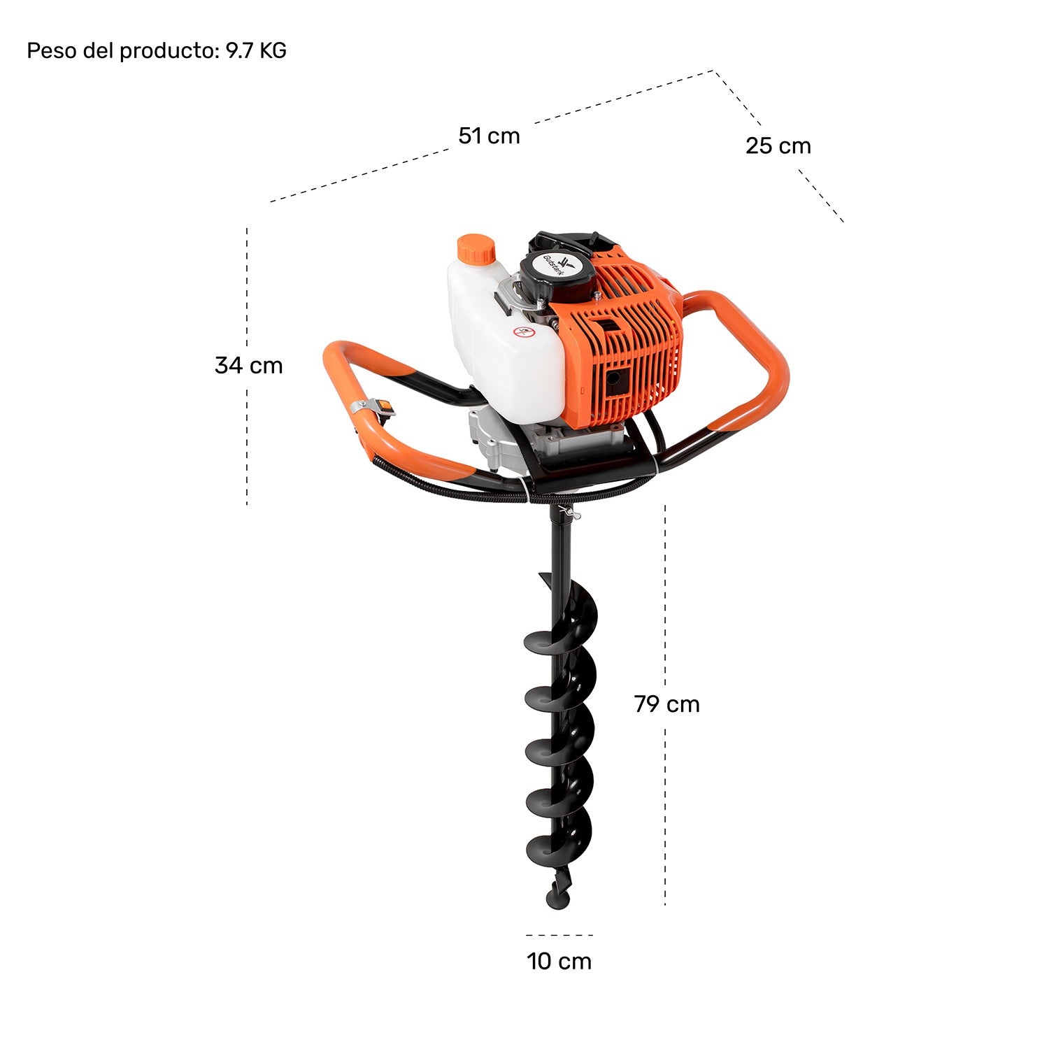 Motoperforadora Ahoyadora Motor Gasolina 49cc 2.4hp 6500rpm