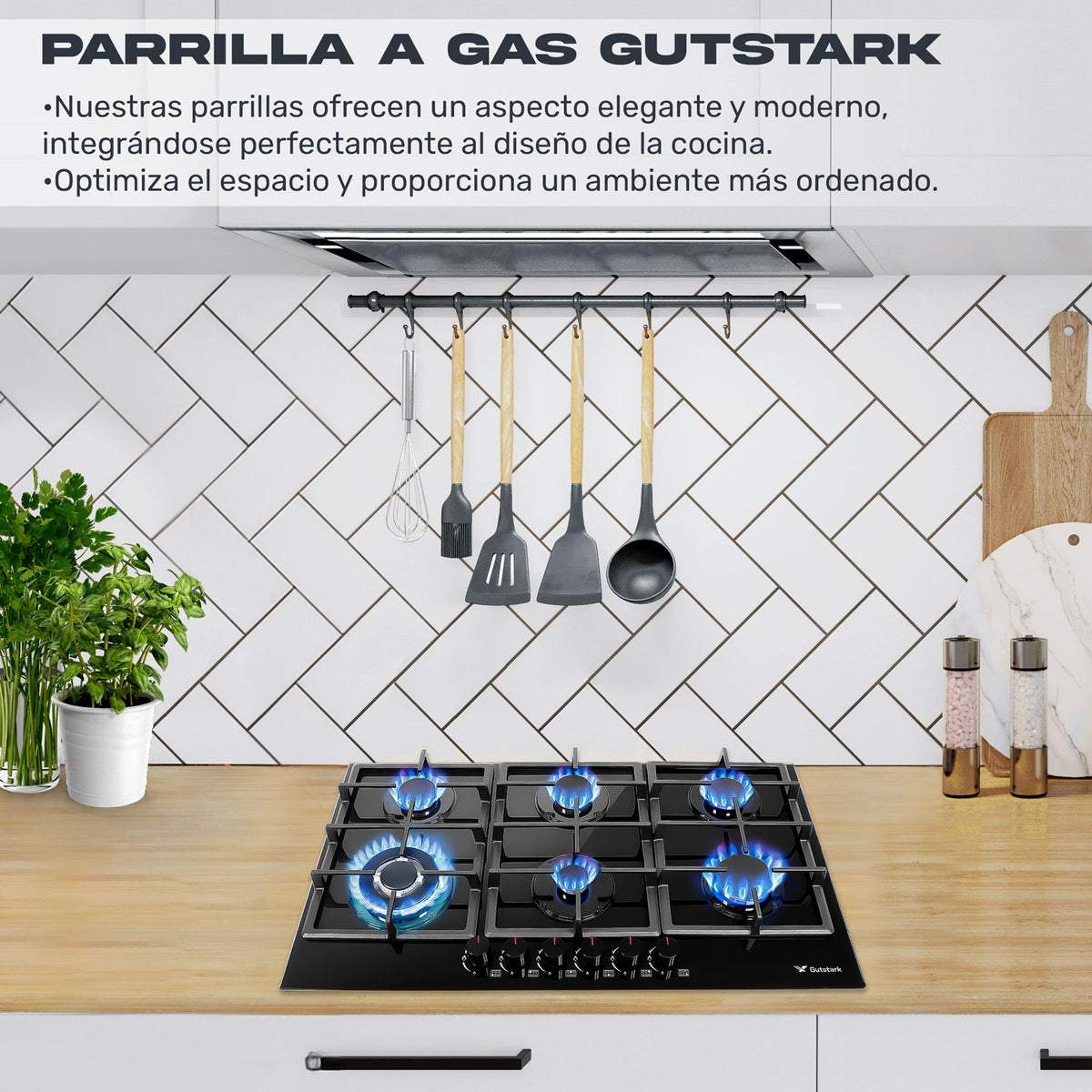 Parrilla a Gas 6 Quemadores Cristal Templado Empotrable Acero Inoxidable