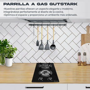 Parrilla 2 Quemadores Premium Cristal Templado Empotrable