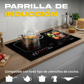 Parrilla Induccion Electrica 2 Zonas 270° 2000w Tactil