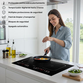 Parrilla Induccion Electrica 2 Zonas 270° 2000w Tactil