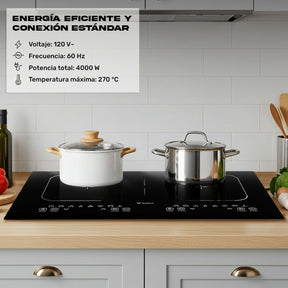Parrilla Induccion Electrica 2 Zonas 270° 2000w Tactil