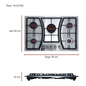 Combo Campana Cristal 90cm + Parrilla Inox Gas 5 Quemadores