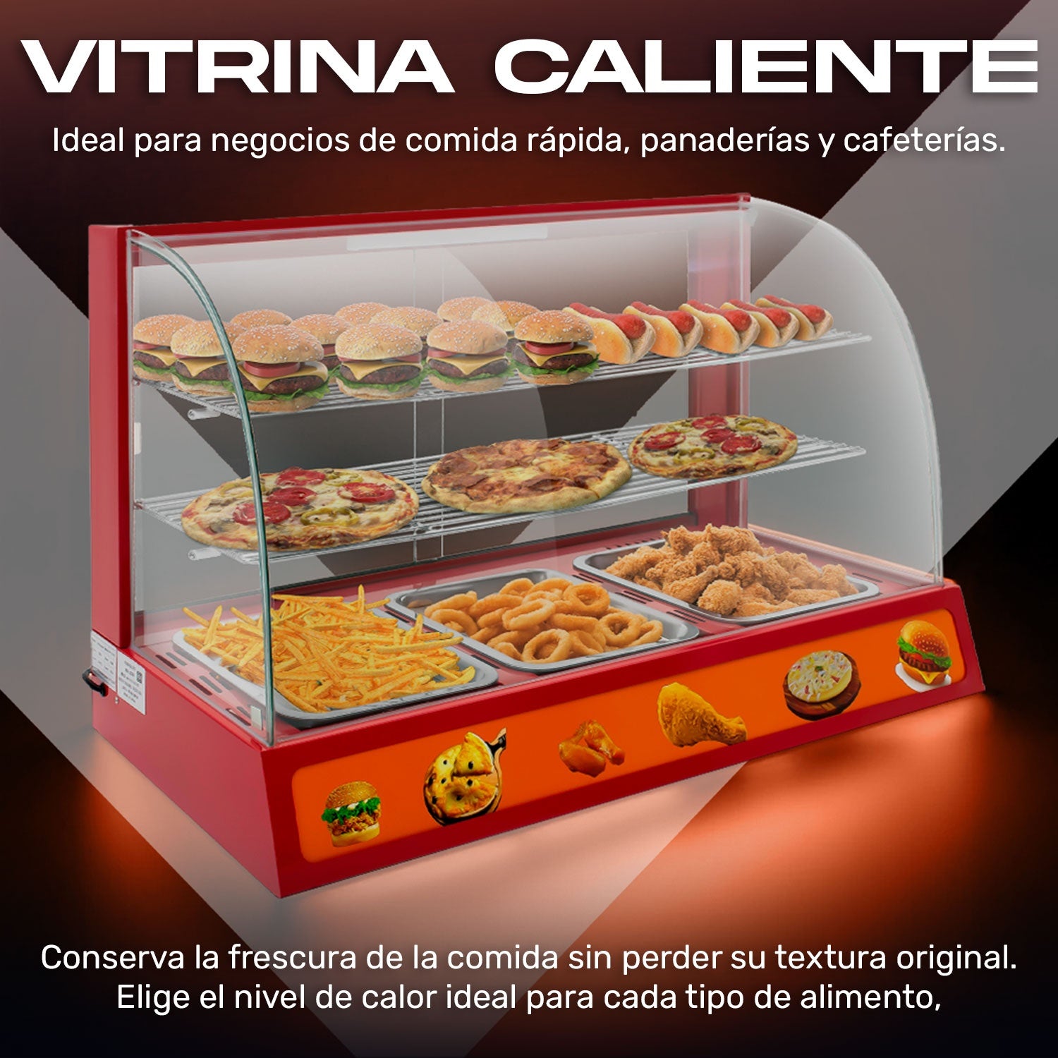 Vitrina Exhibidor Alimentos Calientes Mostrador Cristal
