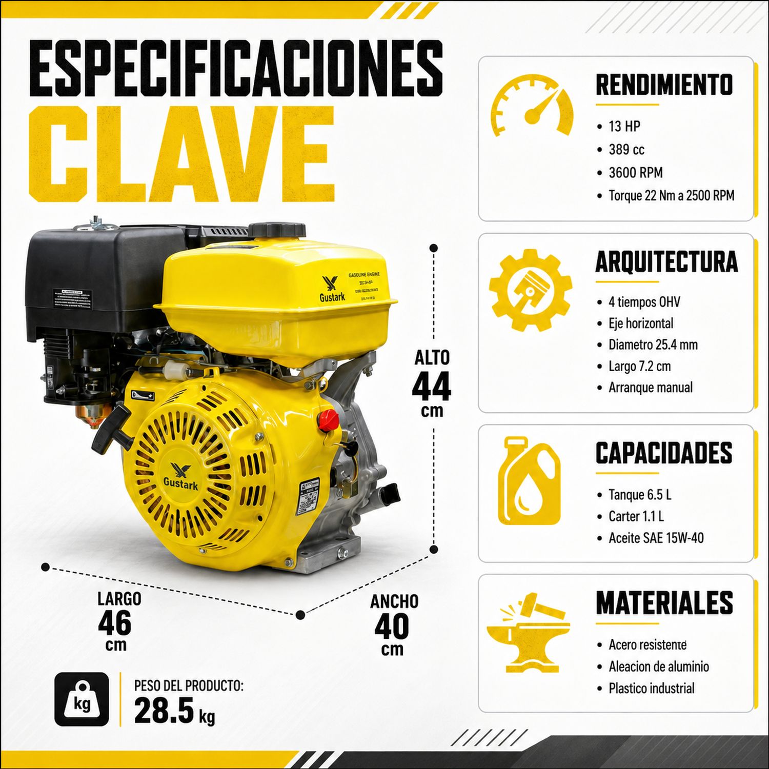 Motor De Gasolina 13 Hp Motor de 4 Tiempos Gutstark