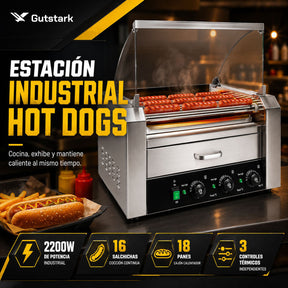 Maquina Hot Dogs Compartimiento Pan 16 Salchichas 9 Rodillos