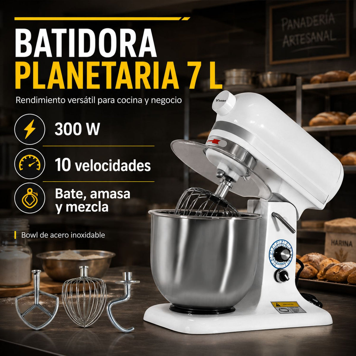 Batidora Pedestal 3 En 1 Industrial 7 Litros 650rpm 300w