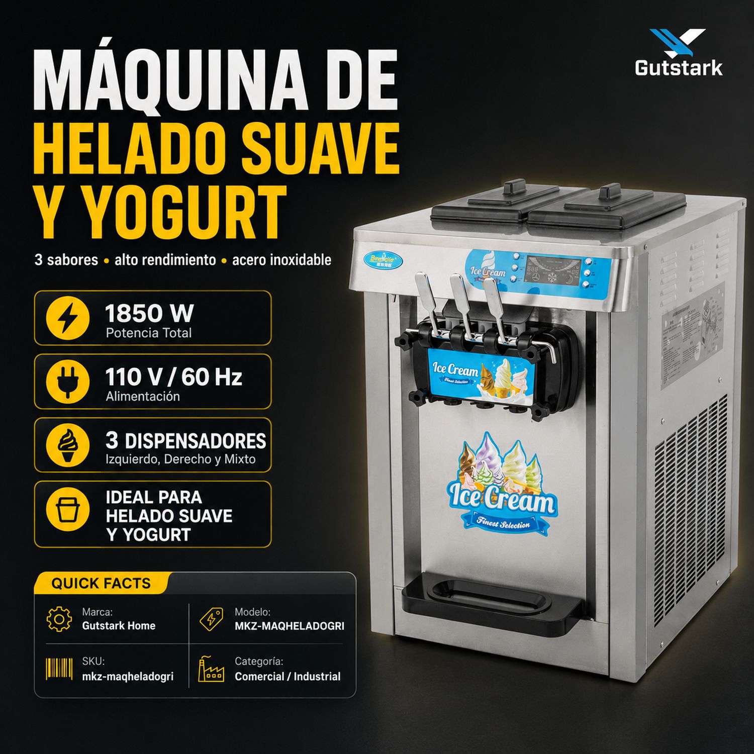 Maquina Helado Suave Yogurt Nieve Comercial 3 Sabores