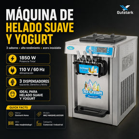 Maquina Helado Suave Yogurt Nieve Comercial 3 Sabores