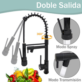 Grifo para Fregadero de Cocina Monomando con Rociador Extraible Color Negro Mate