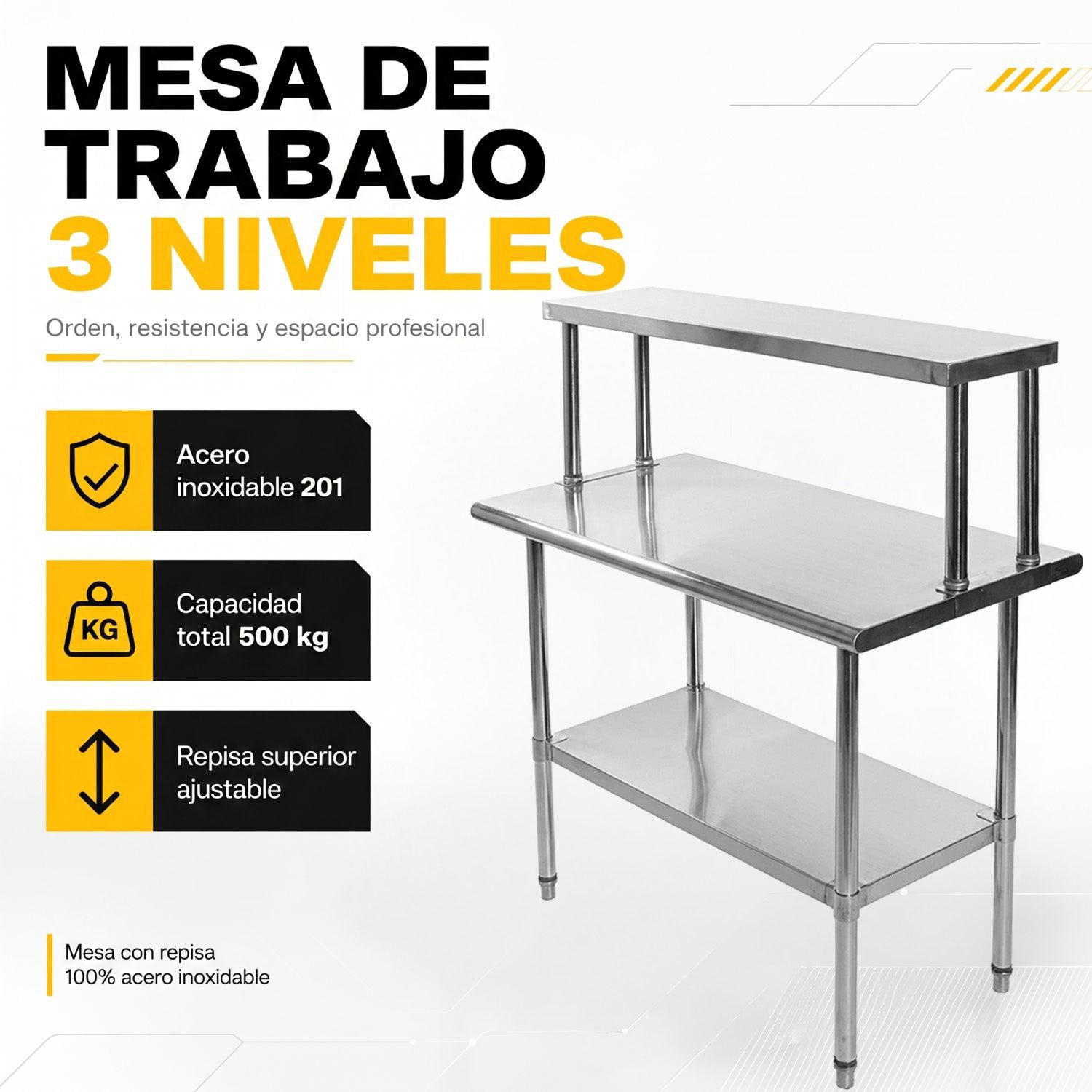 Mesa Trabajo Repisa Acero Inoxidable Ajustable 110x60x131.5
