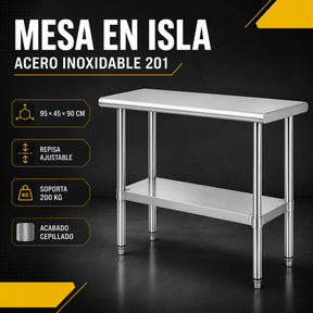 Mesa Isla Acero Inoxidable Mesa Trabajo Cocina 95x45x90