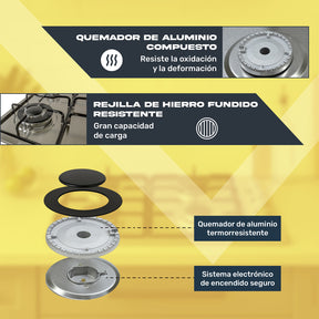 Parrilla A Gas Lp Y Natural 4 Quemadores 58.5 X 50.5 X 9 Cm