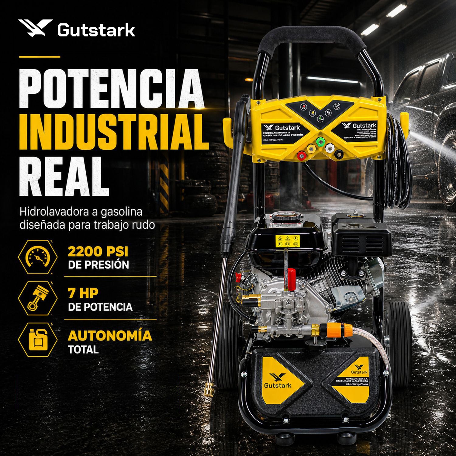 Hidrolavadora Industrial Motor A Gasolina 2200 Psi 7 Hp