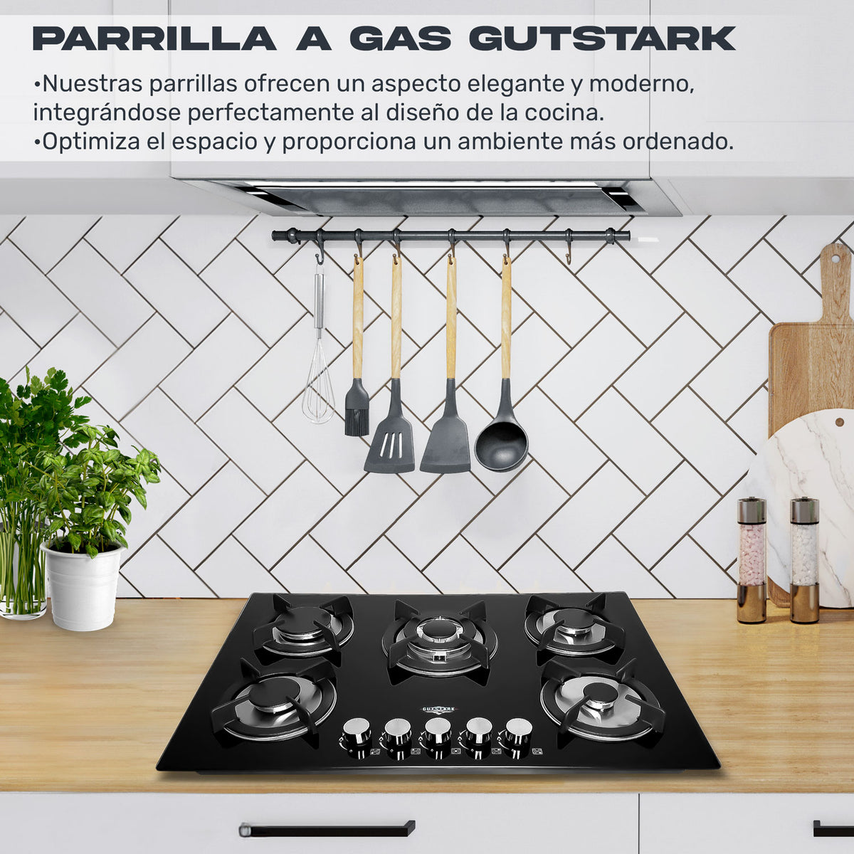 Parrilla de Gas Empotrable 5 Quemadores Cristal Templado