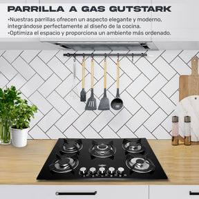 Parrilla de Gas Empotrable 5 Quemadores Cristal Templado