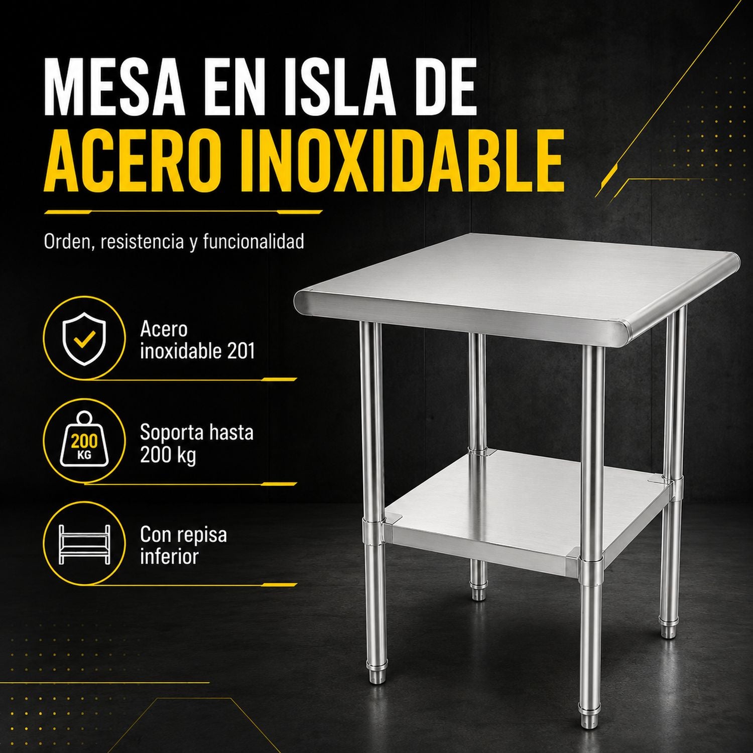 Mesa Isla Trabajo Acero Inoxidable Pasteur 60x60x90