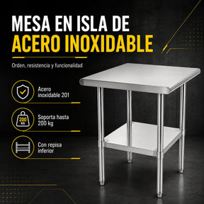 Mesa Isla Trabajo Acero Inoxidable Pasteur 60x60x90