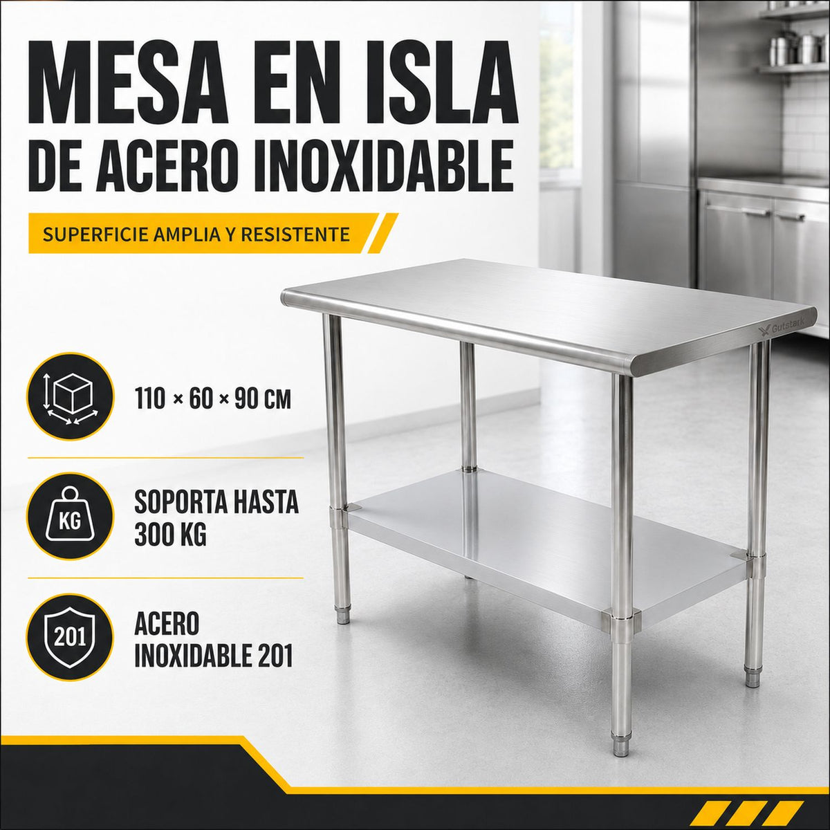 Mesa Isla Trabajo Acero Inoxidable Pasteur 110x60x90