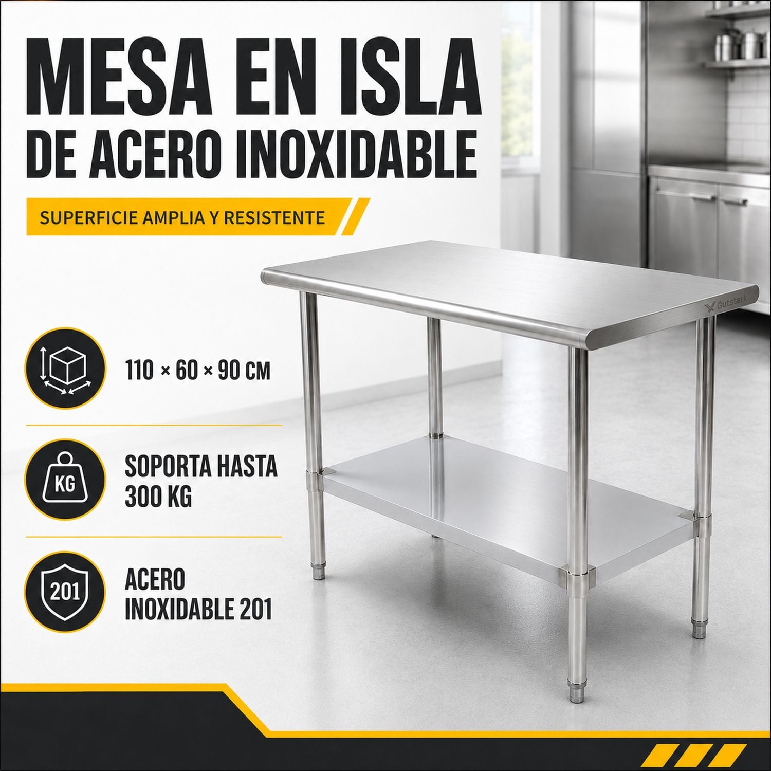 Mesa Isla Trabajo Acero Inoxidable Pasteur 110x60x90